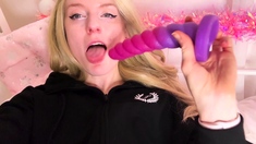 Amateur blonde takes toys in both holes Julia Reaves