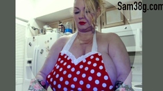 Horny big boobed fat chubby busty blonde