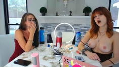 Brunette babe 69 lesbian fucks tattooed blonde