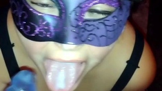 Busty amateur wife toys and sucks with cumshot