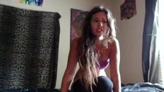 Lovely Amateur teen brunette masturbating outdoor