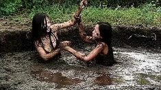 Tight Brunette Lesbians Caught Outdoors Then Suck Cock