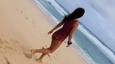 Public Beach Butt Plug Insertion by a Solo Female