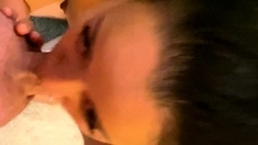 Cumshot wanting amateur MILF wanks cock in POV video