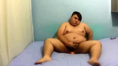 Chubby Gay Man Plays With His Dildo