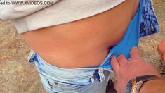 Kinky amateur fist fucked outdoors in a public par