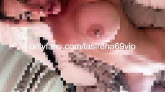 Attractive brunette teenager with big boobs fingering pussy