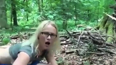 Blonde suck Fat man in Forest