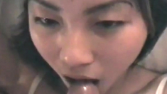 Japanese girl spit cum BJ