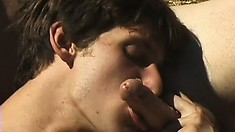 Hot young guys plowing each other's assholes in the backyard