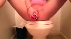 Teen bates with toy in public bathroom