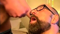 Bearded Guy Takes Two Loads To The Face From His Buddy