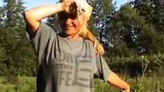 Nature-loving Blondie Fucks Her Hairy Beaver With A Cucumber